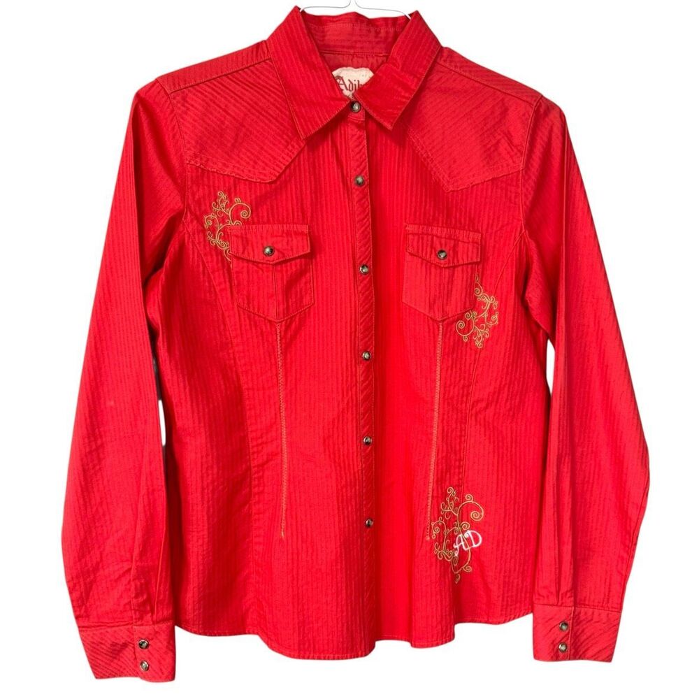 Adiktd Bling Western Bright Coral Shirt Embroidered Shirt Size Large
